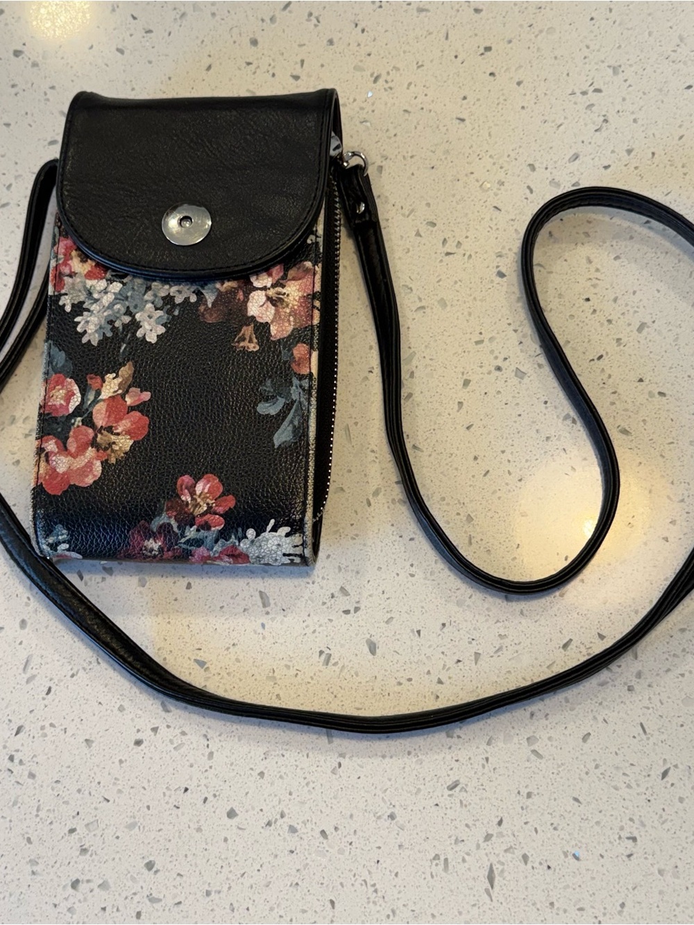 Black Floral Crossbody Phone Bag